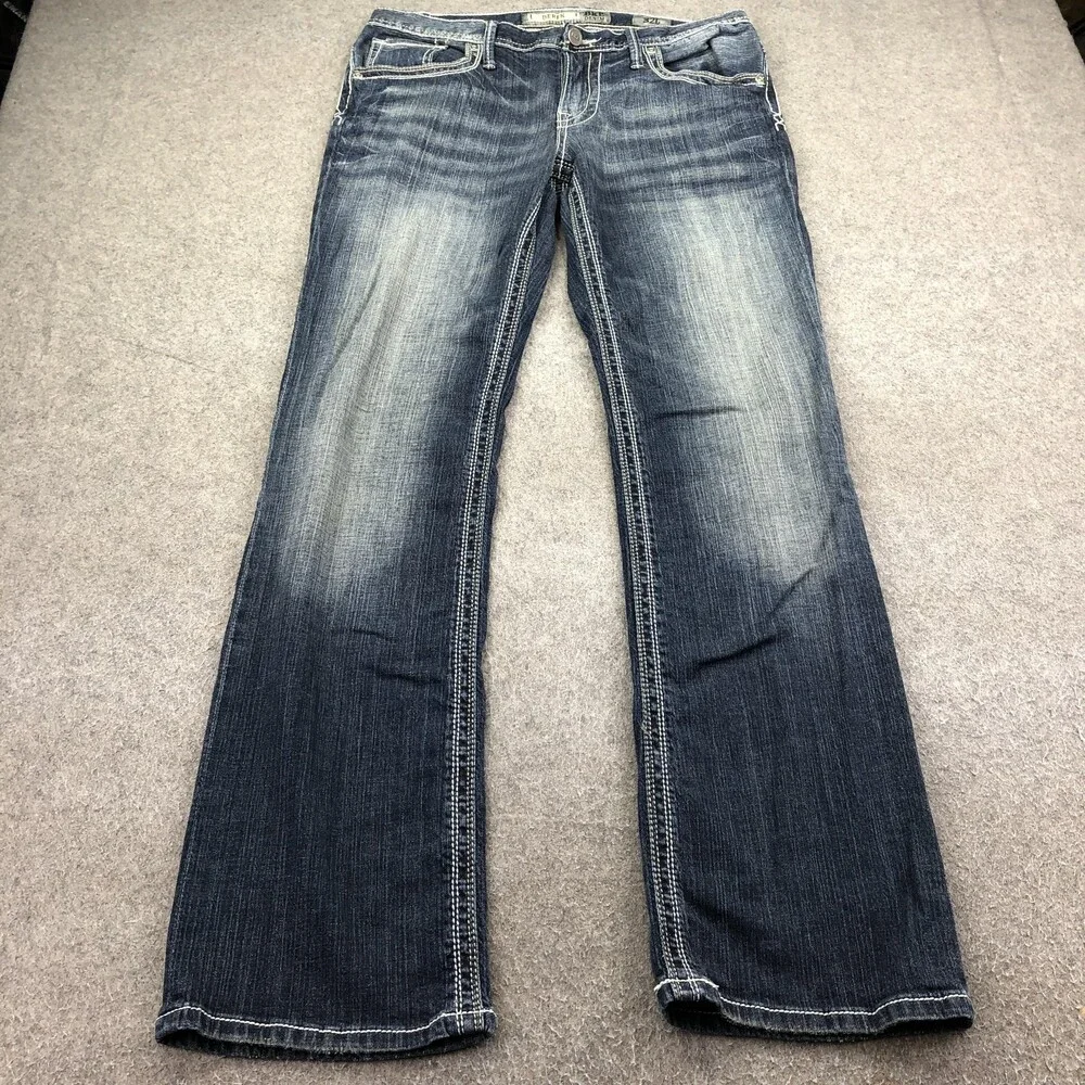 BKE Derek Jeans Mens 34x34 Blue Medium Wash Bootcut Denim Distressed Pants